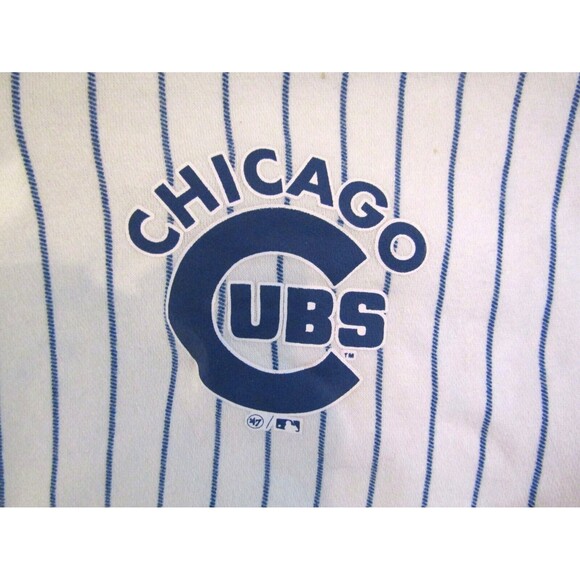 Chicago Cubs Vintage Blue White Striped Hoodie Sweatshirt 47 Fleece Lined Sz M - Picture 4 of 5